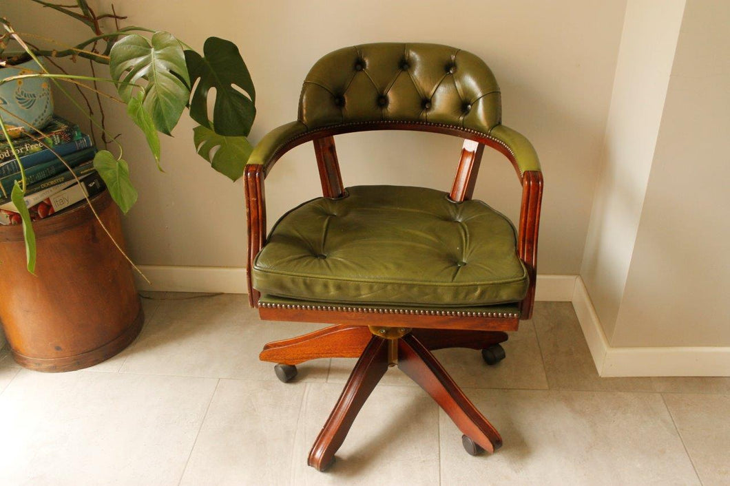 Green Leather Captain's Chair