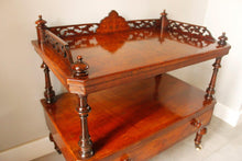 Load image into Gallery viewer, Antique Victorian Burr Walnut &amp; Inlaid Canterbury Whatnot With Drawer
