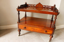 Load image into Gallery viewer, Antique Victorian Burr Walnut &amp; Inlaid Canterbury Whatnot With Drawer
