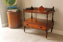 Load image into Gallery viewer, Antique Victorian Burr Walnut &amp; Inlaid Canterbury Whatnot With Drawer
