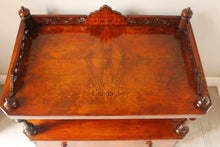 Load image into Gallery viewer, Antique Victorian Burr Walnut &amp; Inlaid Canterbury Whatnot With Drawer
