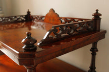 Load image into Gallery viewer, Antique Victorian Burr Walnut &amp; Inlaid Canterbury Whatnot With Drawer
