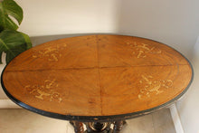 Load image into Gallery viewer, Victorian Walnut And Marquetry Oval Side Table With Ebonised Base And Top
