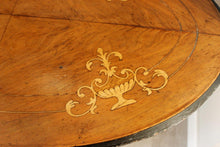 Load image into Gallery viewer, Victorian Walnut And Marquetry Oval Side Table With Ebonised Base And Top
