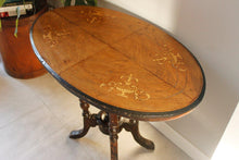 Load image into Gallery viewer, Victorian Walnut And Marquetry Oval Side Table With Ebonised Base And Top
