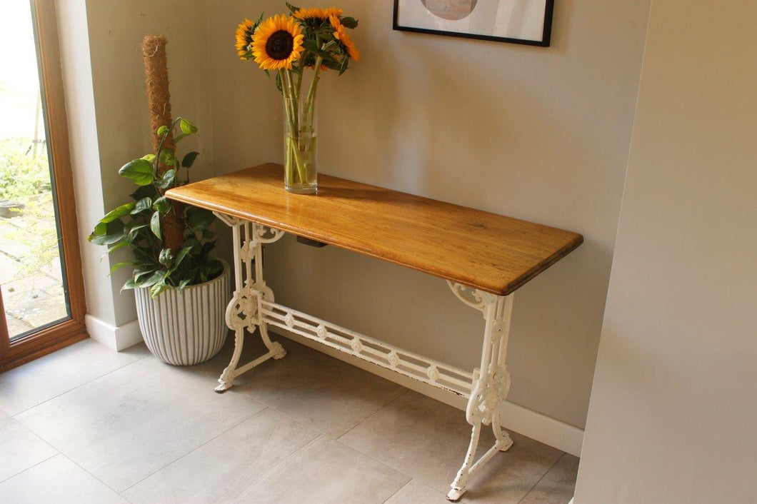 Victorian White Painted Cast Iron and Walnut Topped Table josriches.co.uk