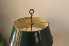 Load image into Gallery viewer, Three Light Brass Lamp with Green Toleware Shade by Leviton
