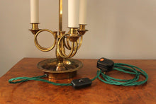 Load image into Gallery viewer, Three Light Brass Lamp with Green Toleware Shade by Leviton
