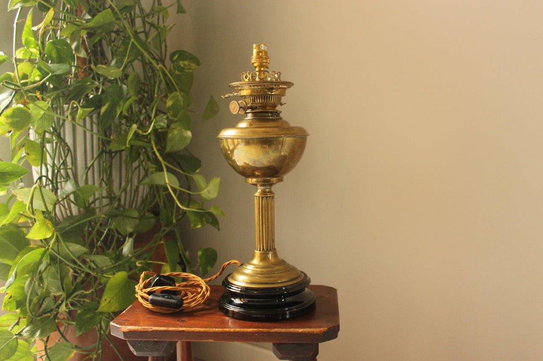 Antique Brass Table Lamp Converted From Oil Lamp