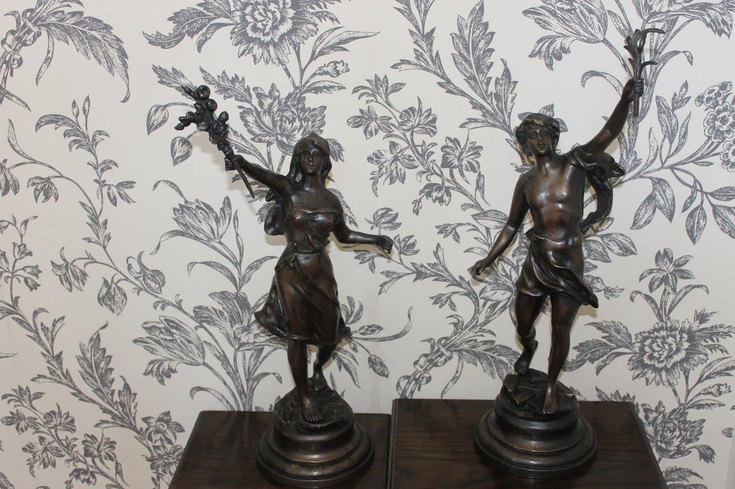 Pair of Victor Rousseau Signed Bronze Classical Statues