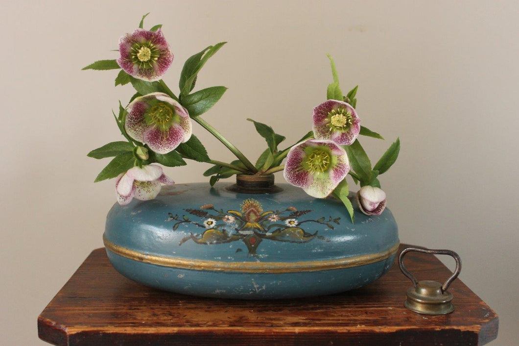 Teal Blue Hand Painted Metal Vintage Bed Warmer