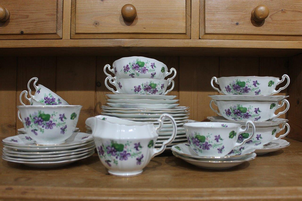 Vintage Adderley 'Violet' Fine Bone China - 41 Pieces