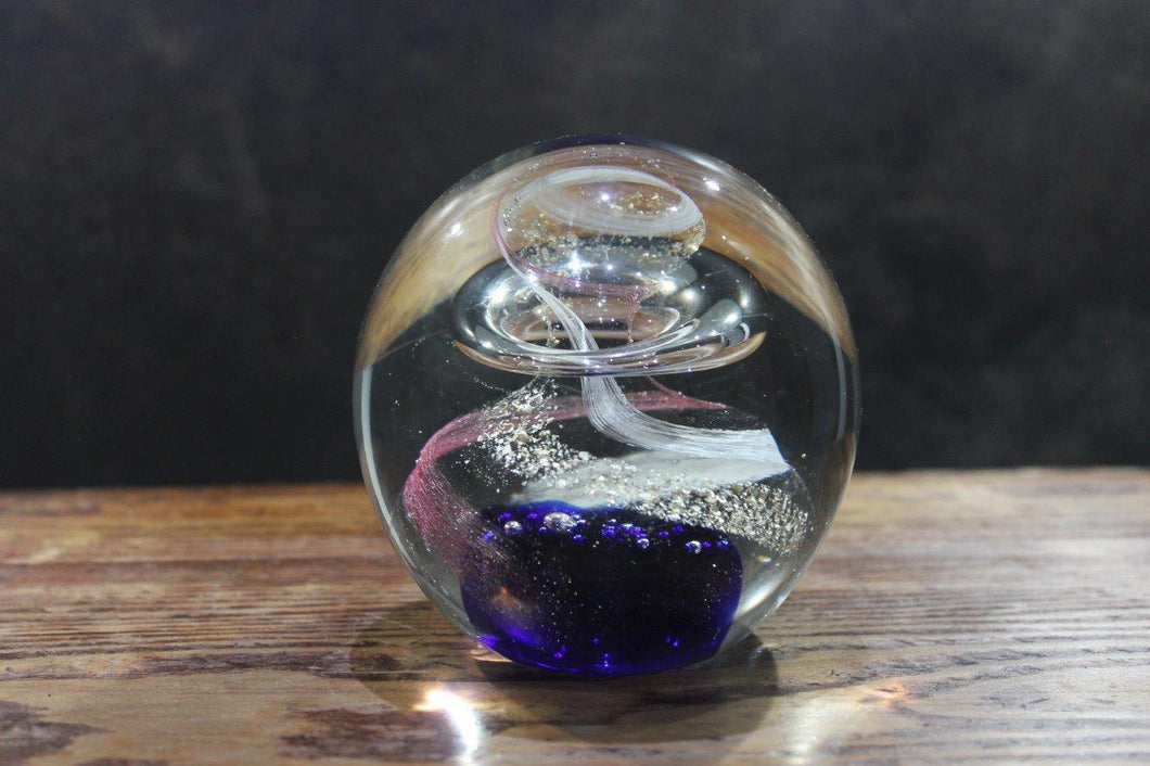 Large Glass Paperweight - blue, pink and gold