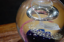 Load image into Gallery viewer, Large Glass Paperweight - blue, pink and gold
