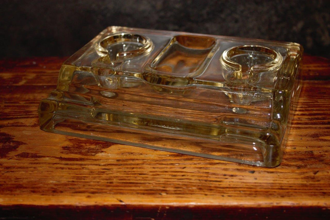 Glass Ink Well Desk Tray/Tidy British Made