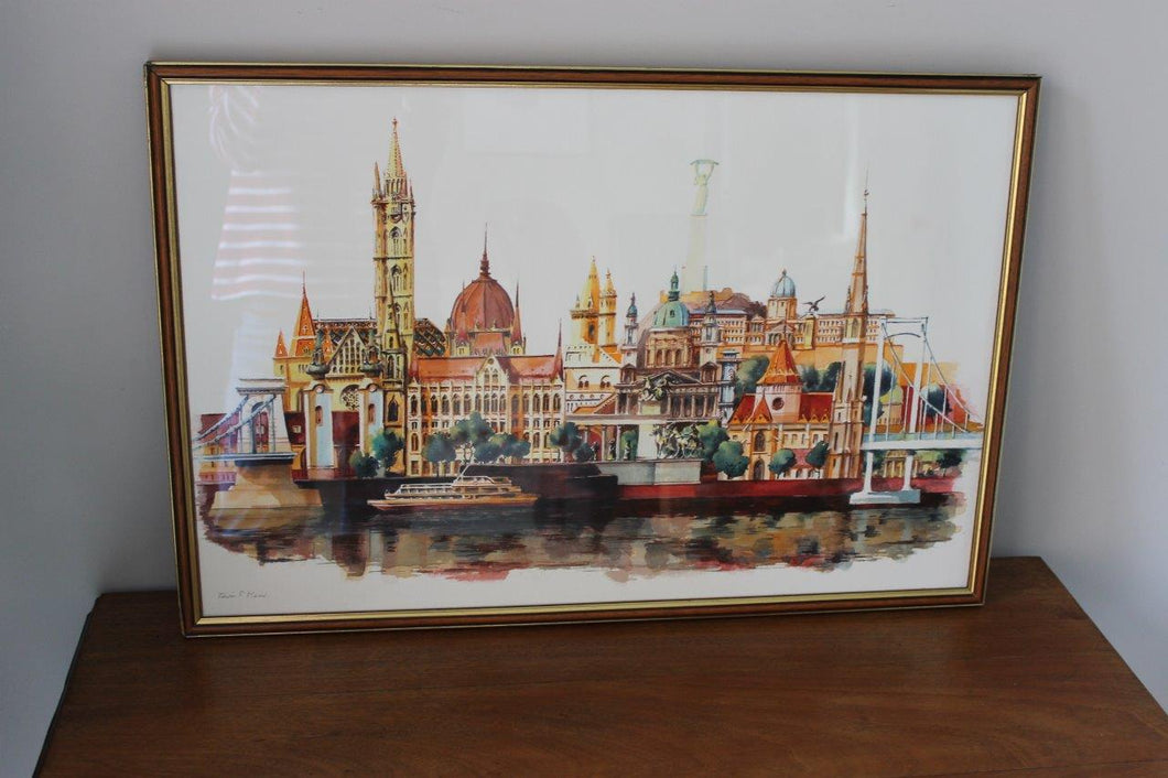 Framed Original Watercolour Painting 'Budapest Composite' by Edwin F Mason