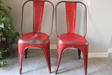 Load image into Gallery viewer, Front on view of Pair of red aluminium industrial chairs josriches.co.uk
