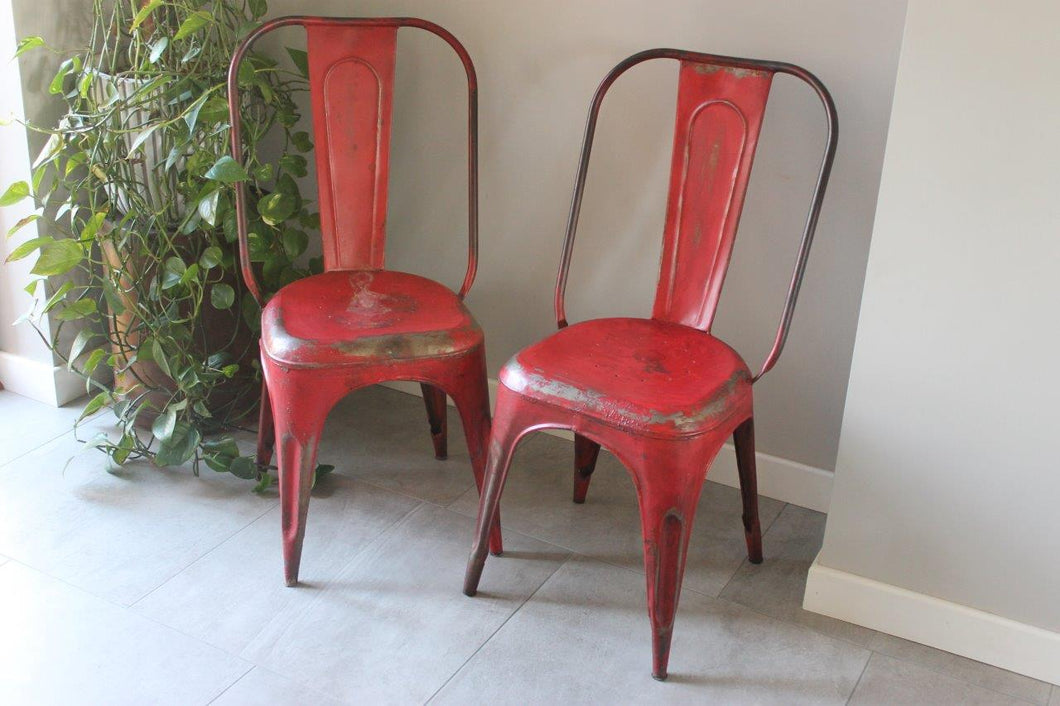 Pair of red aluminium industrial chairs josriches.co.uk