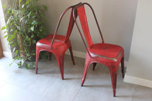 Load image into Gallery viewer, Side view of Pair of red aluminium industrial chairs josriches.co.uk
