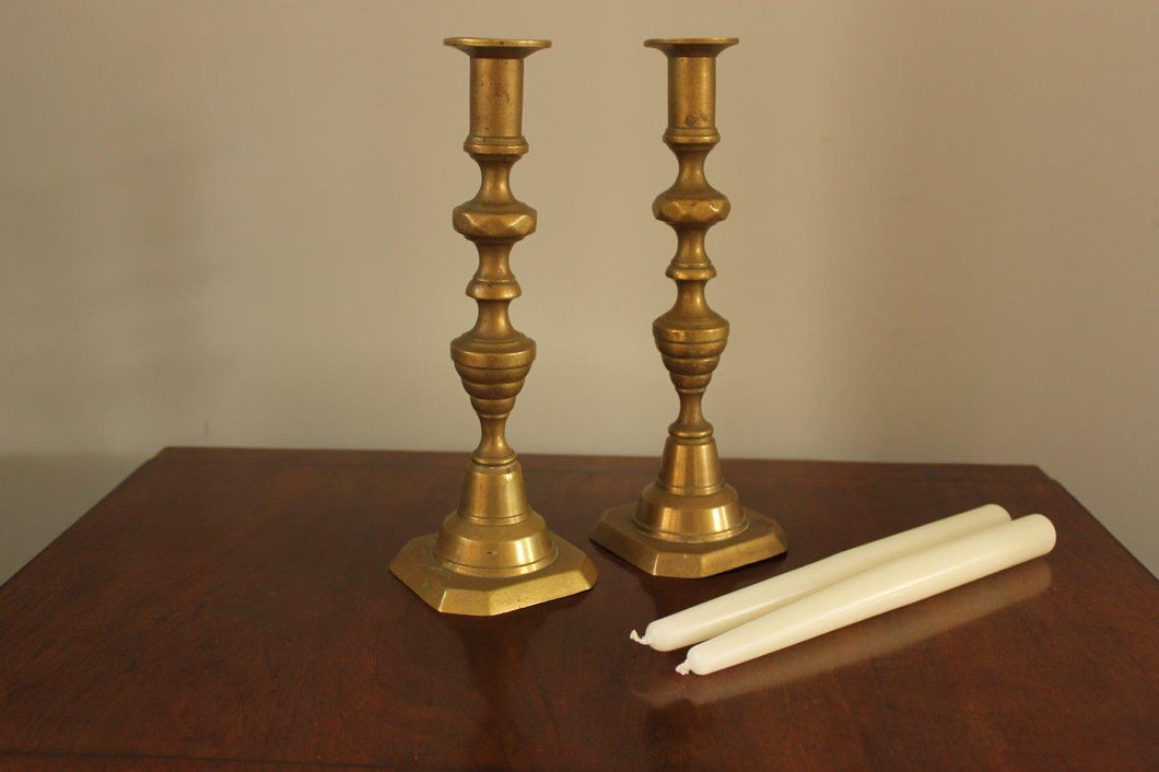 Pair of Large Brass Candlestick Holders georgian or victorian