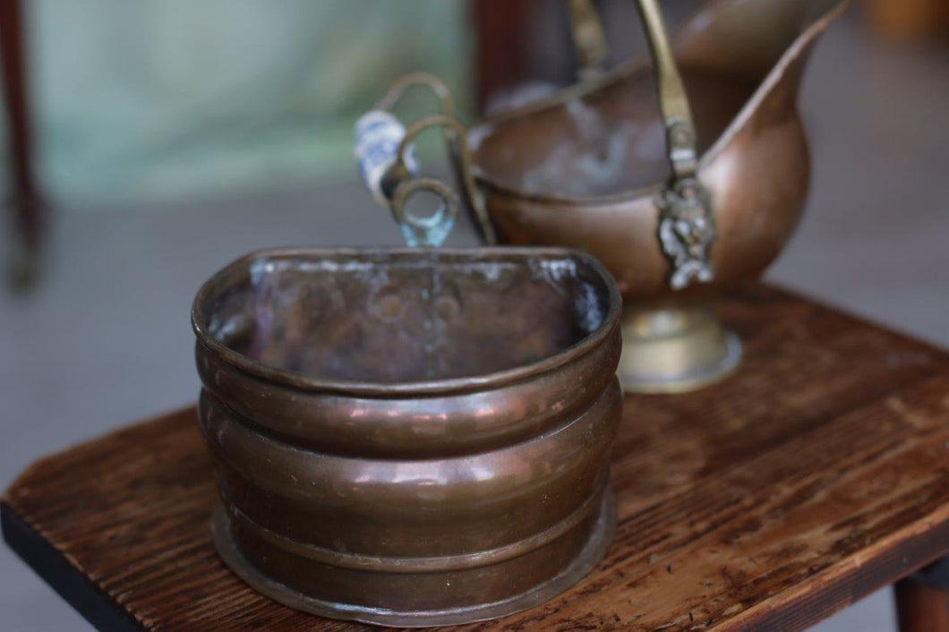 Vintage Copper Plant Pot Holder and Cauldron Jug Duo