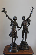 Load image into Gallery viewer, Pair of Victor Rousseau Signed Bronze Classical Statues
